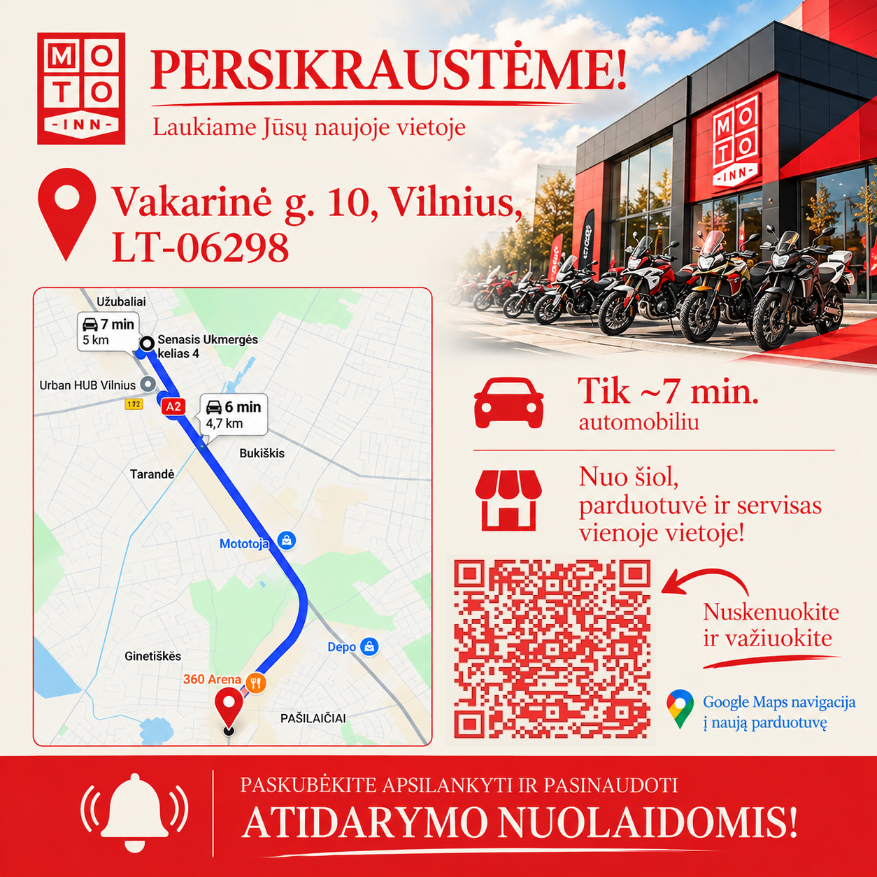 MOTO INN persikraustė – Vakarinė g. 10, Vilnius